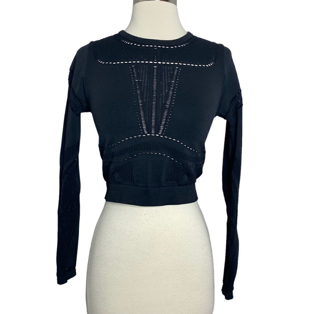 Fabletics Jaymee Black Mesh Athletic Long Sleeve Top S